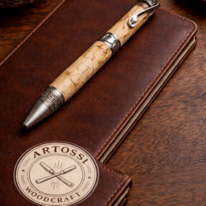 Handgefertigter Holz-Kugelschreiber aus Karelischer Birke mit Katzenmotiv – Besonderes Geschenk | ARTOSSI Woodcraft