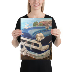 Oldtimer Wandbild – Leinwanddruck nach handgemaltem Gemälde von Oswald Schlipf – Klassisches Auto als stilvolle Wandkunst