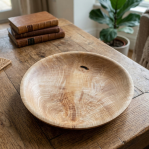 Handgefertigte Holzschale – 33 cm – flache Dekoschale aus Bergahorn – Artossi Woodcraft