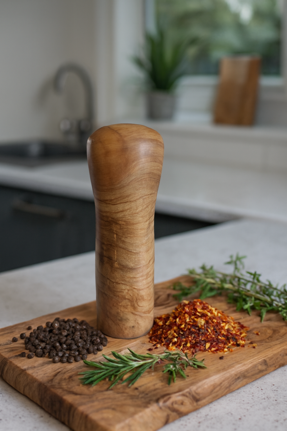 Handgefertigte Pfeffermühle aus hellem Olivenholz – 20 cm – edles Küchen-Unikat