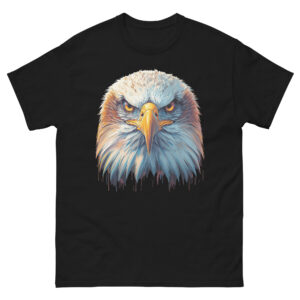 Künstlerisches Adlerporträt mit intensiven Farben und detailreichen Federn – modernes Tiermotiv auf einem hochwertigen Unisex T-Shirt für Natur- und Tierliebhaber.