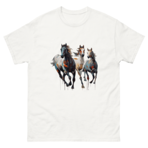 Pferde T-Shirt mit Kunstmotiv – drei galoppierende Pferde | Unisex Baumwollshirt