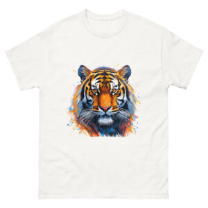 Unisex T-Shirt mit Tiger Motiv im modernen Kunstdesign. Detailreiches Tiger Portrait mit künstlerischem Stil für Tierliebhaber, Naturfreunde und Fans von Wildlife-Motiven.