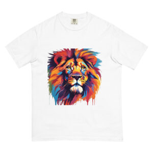 Modernes Löwenmotiv auf Unisex T-Shirt – farbiges Tierkunst Design von Artossi